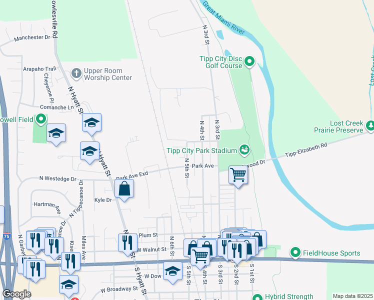 map of restaurants, bars, coffee shops, grocery stores, and more near 440 North 5th Street in Tipp City