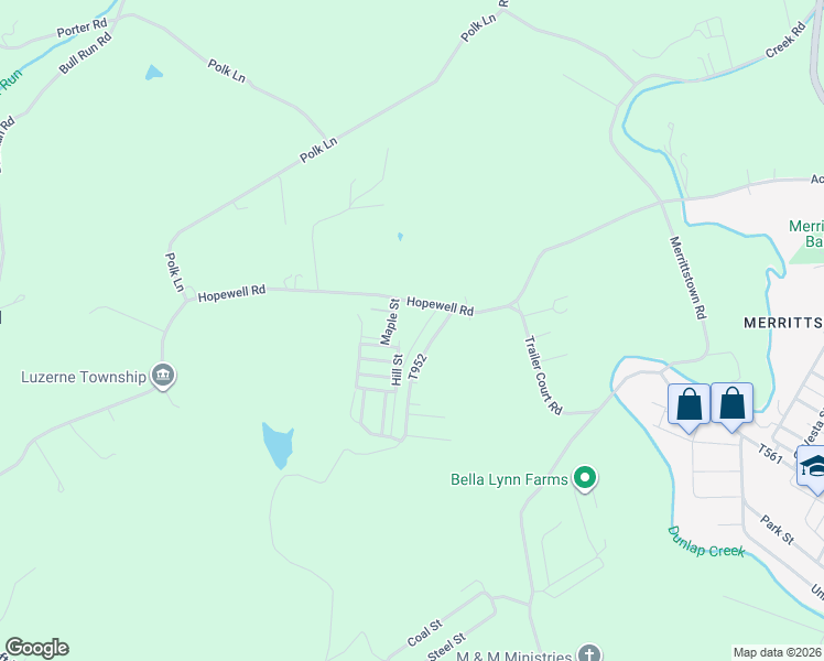 map of restaurants, bars, coffee shops, grocery stores, and more near Hopewell Road in Brownsville
