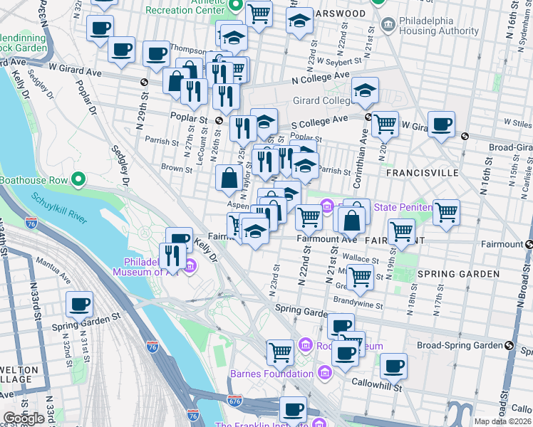 map of restaurants, bars, coffee shops, grocery stores, and more near in Philadelphia