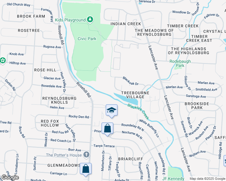 map of restaurants, bars, coffee shops, grocery stores, and more near 6940 Wind River Drive in Reynoldsburg