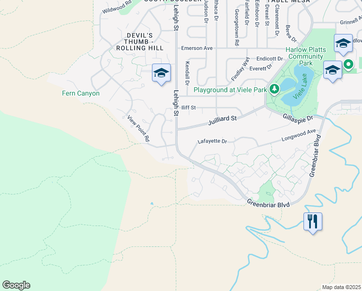 map of restaurants, bars, coffee shops, grocery stores, and more near 1820 Lehigh Street in Boulder