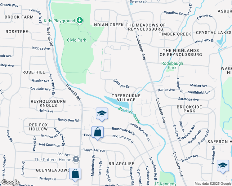 map of restaurants, bars, coffee shops, grocery stores, and more near 679 Blackoak Court in Reynoldsburg