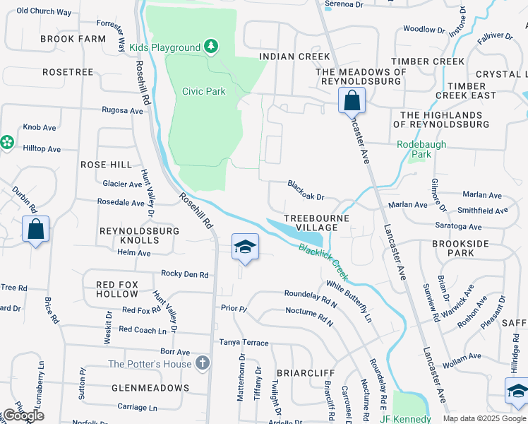 map of restaurants, bars, coffee shops, grocery stores, and more near 6940 Wind River Drive in Reynoldsburg