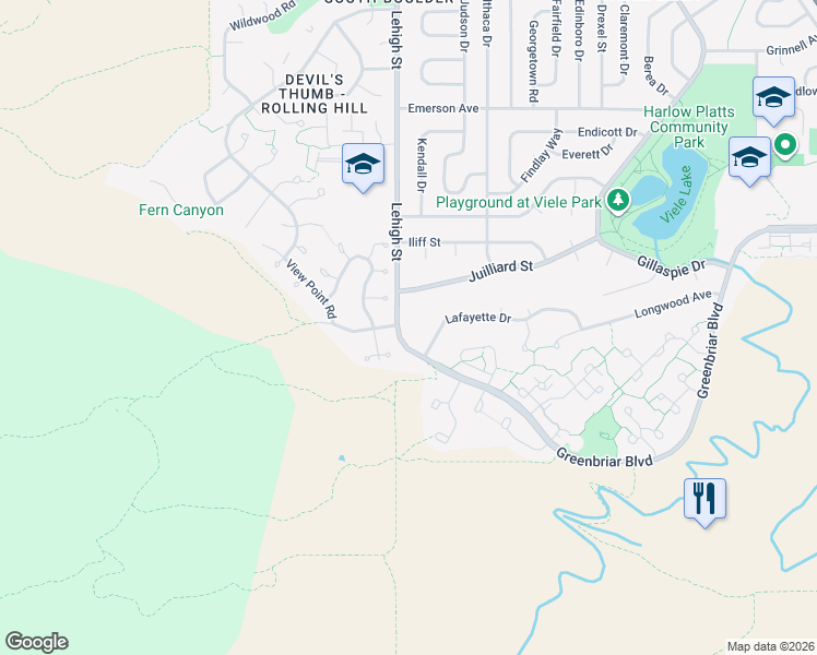 map of restaurants, bars, coffee shops, grocery stores, and more near 1820 Lehigh Street in Boulder