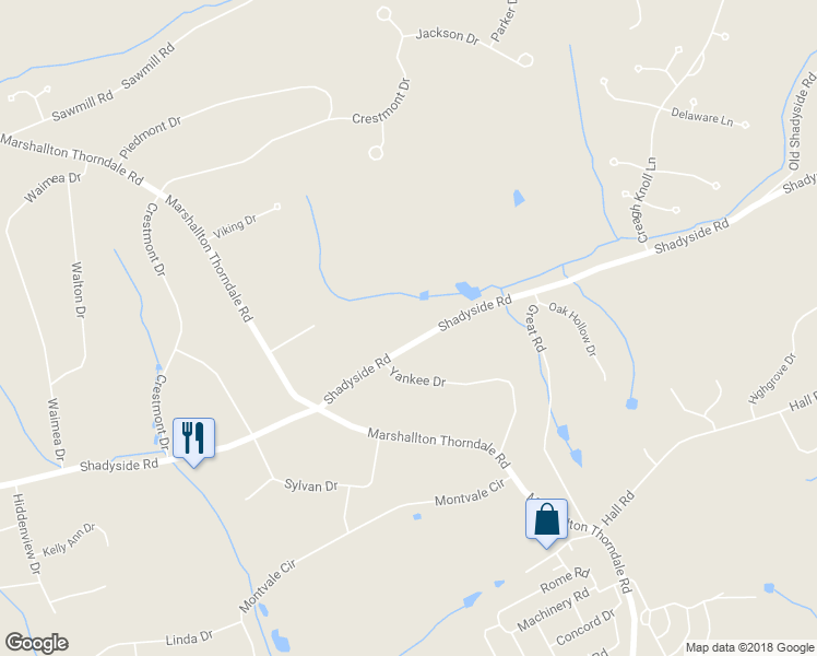 map of restaurants, bars, coffee shops, grocery stores, and more near 1441 Shadyside Road in Downingtown