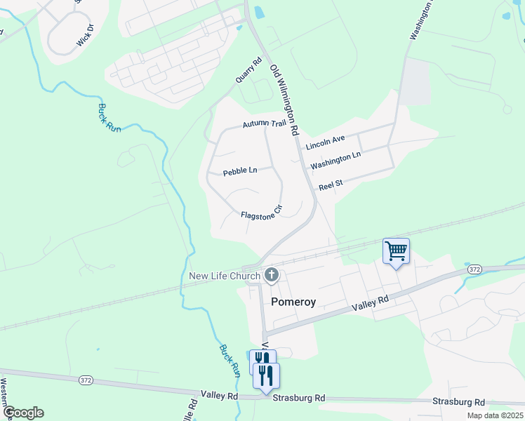 map of restaurants, bars, coffee shops, grocery stores, and more near 616 Bedrock Road in Coatesville