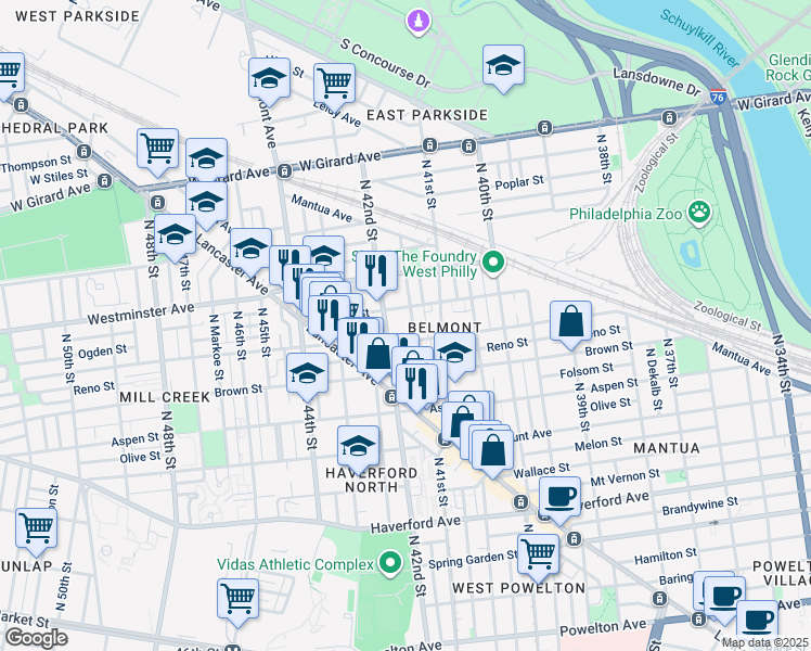 map of restaurants, bars, coffee shops, grocery stores, and more near 836 North Holly Street in Philadelphia