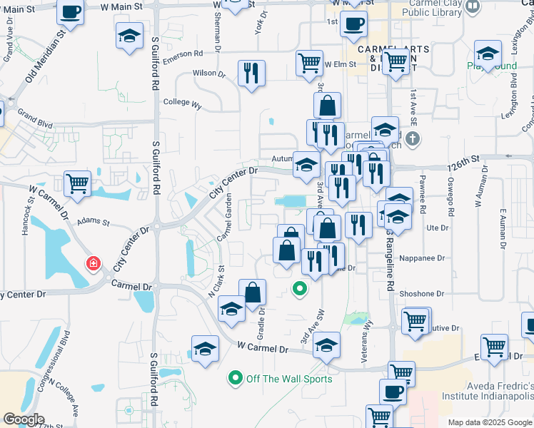map of restaurants, bars, coffee shops, grocery stores, and more near 356 Boylston Street in Carmel