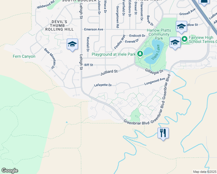 map of restaurants, bars, coffee shops, grocery stores, and more near 2940 Lafayette Drive in Boulder