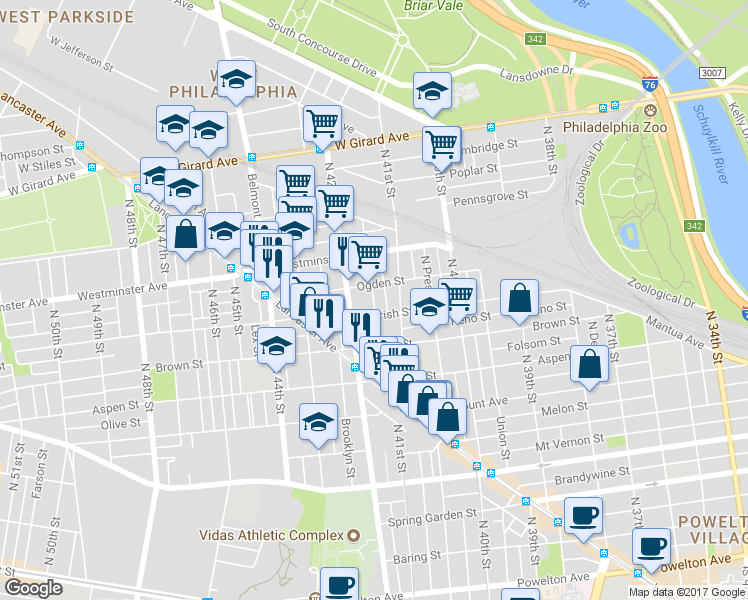 map of restaurants, bars, coffee shops, grocery stores, and more near 836 North Holly Street in Philadelphia