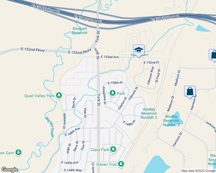 map of restaurants, bars, coffee shops, grocery stores, and more near 15033 Columbine Street in Thornton