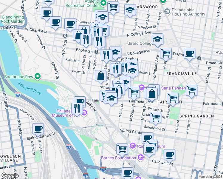 map of restaurants, bars, coffee shops, grocery stores, and more near in Philadelphia