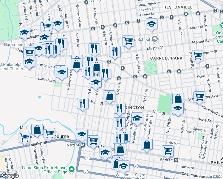 map of restaurants, bars, coffee shops, grocery stores, and more near in Philadelphia