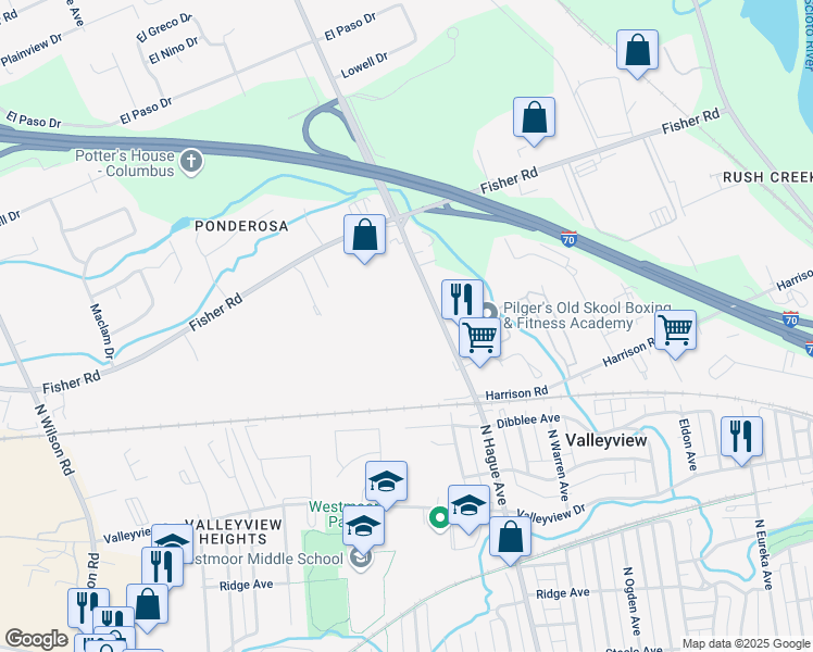 map of restaurants, bars, coffee shops, grocery stores, and more near 693 North Hague Avenue in Columbus