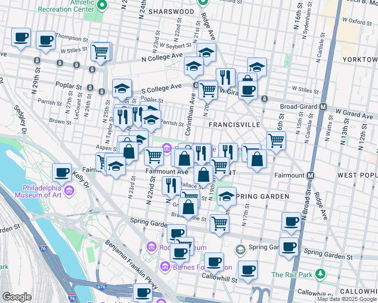 map of restaurants, bars, coffee shops, grocery stores, and more near in Philadelphia