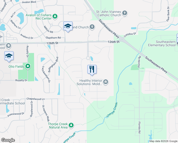 map of restaurants, bars, coffee shops, grocery stores, and more near 14869 Silent Bluff Court in Fishers