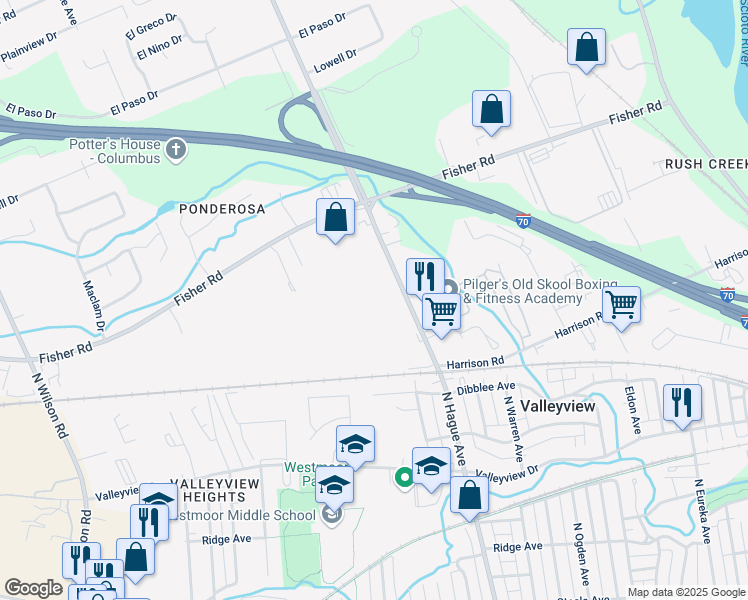 map of restaurants, bars, coffee shops, grocery stores, and more near 693 North Hague Avenue in Columbus