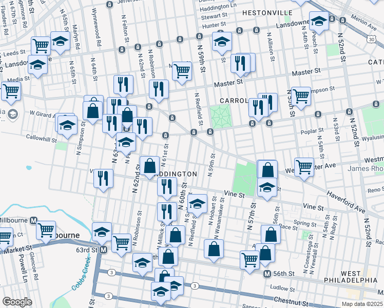 map of restaurants, bars, coffee shops, grocery stores, and more near 437 North Salford Street in Philadelphia