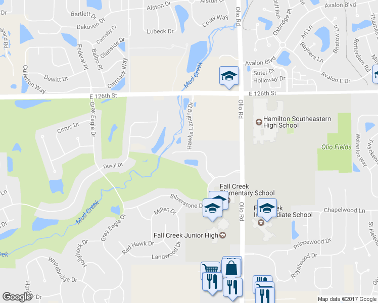 map of restaurants, bars, coffee shops, grocery stores, and more near 13580 Hawks Nest Drive in Fishers
