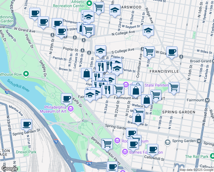 map of restaurants, bars, coffee shops, grocery stores, and more near in Philadelphia