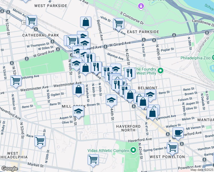 map of restaurants, bars, coffee shops, grocery stores, and more near in Philadelphia