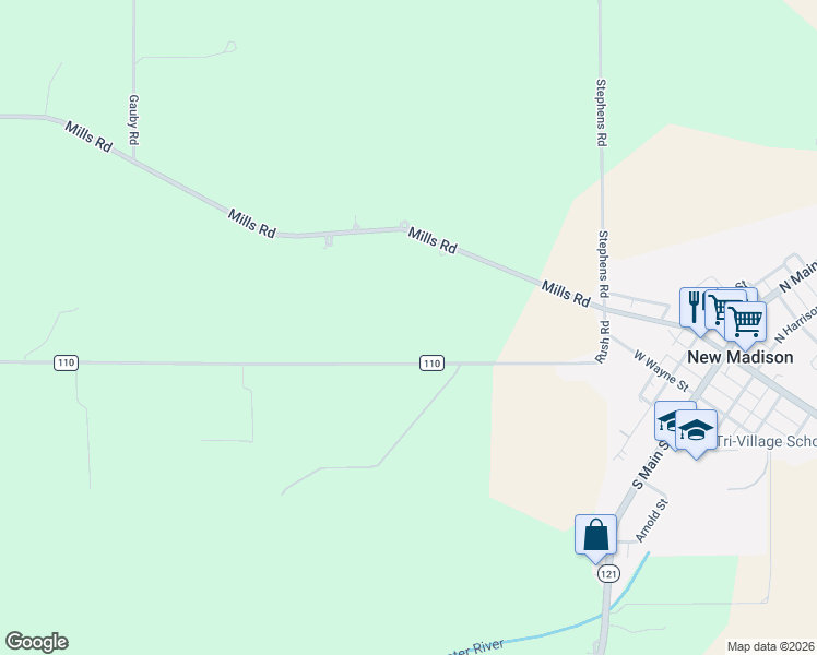 map of restaurants, bars, coffee shops, grocery stores, and more near in New Madison