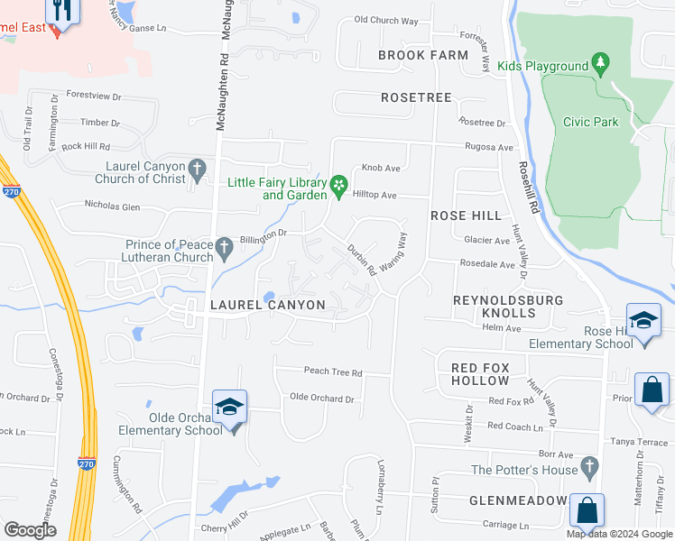 map of restaurants, bars, coffee shops, grocery stores, and more near 540 Camdenway Court in Columbus