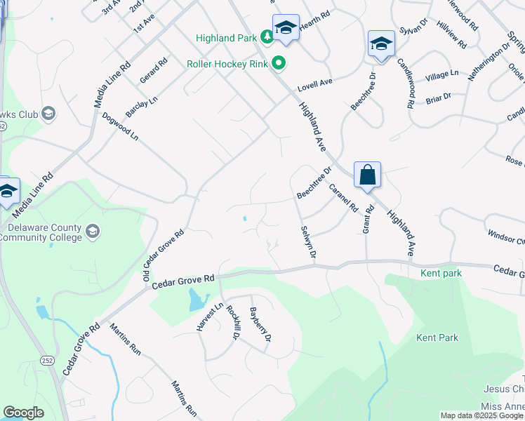 map of restaurants, bars, coffee shops, grocery stores, and more near 2609 Andrew Road in Broomall