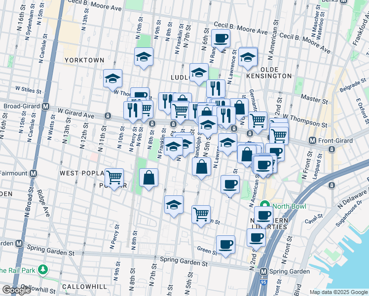 map of restaurants, bars, coffee shops, grocery stores, and more near 954 Wendle Court in Philadelphia