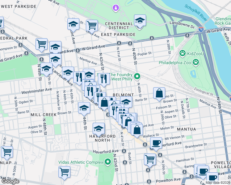 map of restaurants, bars, coffee shops, grocery stores, and more near 856 North Holly Street in Philadelphia