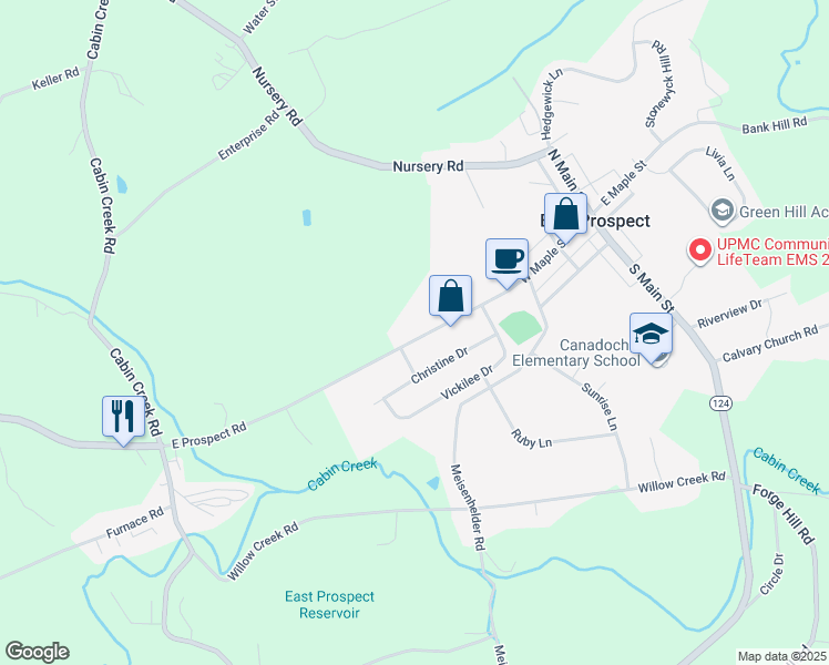 map of restaurants, bars, coffee shops, grocery stores, and more near 61 West Maple Street in East Prospect