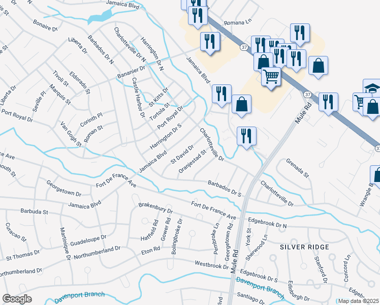 map of restaurants, bars, coffee shops, grocery stores, and more near 28 Saint David Drive in Toms River