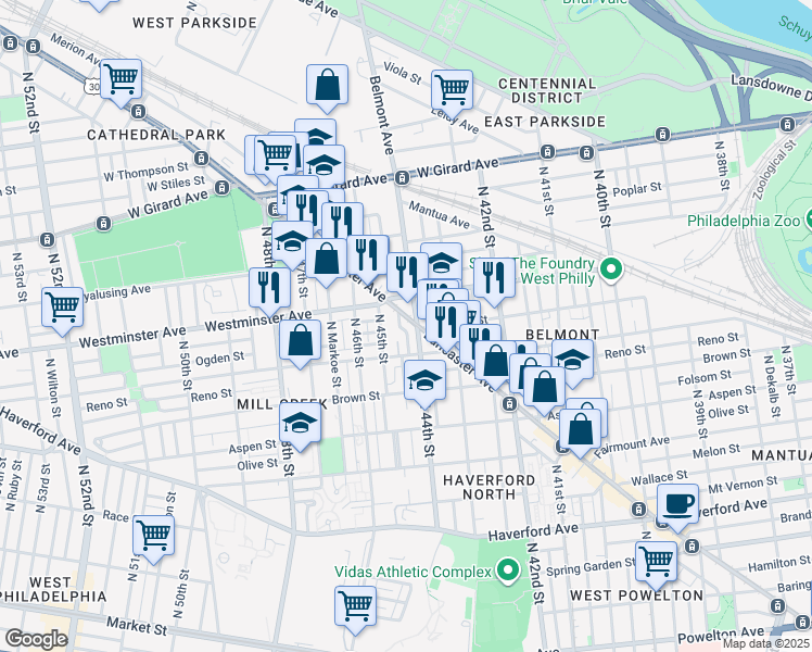 map of restaurants, bars, coffee shops, grocery stores, and more near in Philadelphia