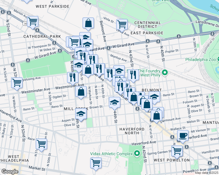 map of restaurants, bars, coffee shops, grocery stores, and more near in Philadelphia