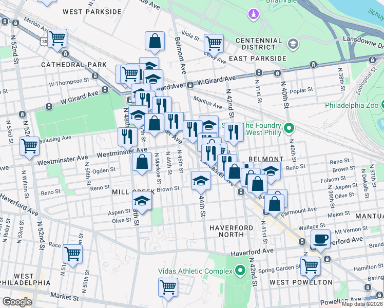 map of restaurants, bars, coffee shops, grocery stores, and more near in Philadelphia