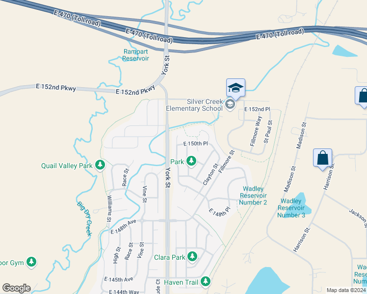 map of restaurants, bars, coffee shops, grocery stores, and more near 15033 Columbine Street in Thornton