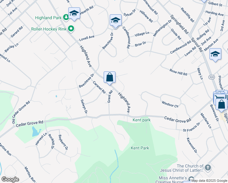 map of restaurants, bars, coffee shops, grocery stores, and more near 2606 Highland Avenue in Broomall