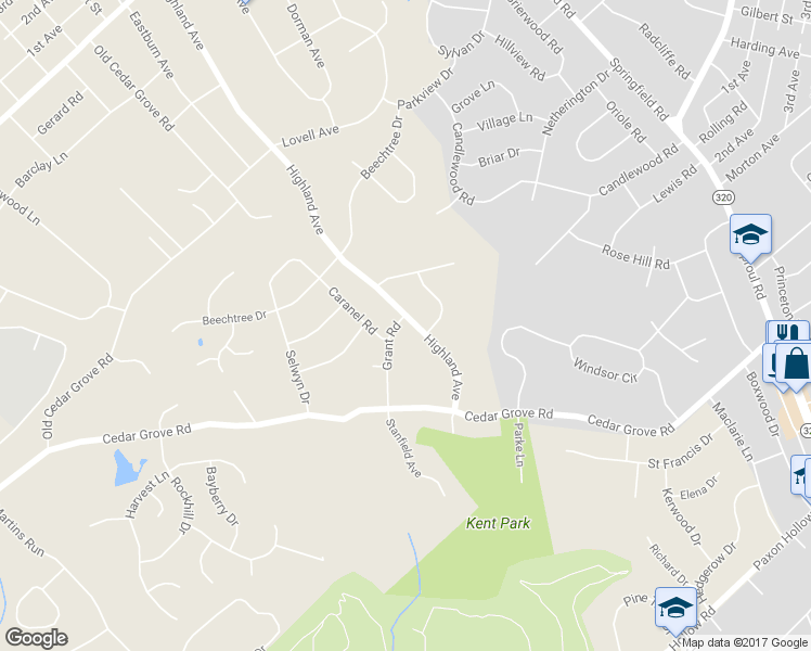 map of restaurants, bars, coffee shops, grocery stores, and more near 2606 Highland Avenue in Broomall