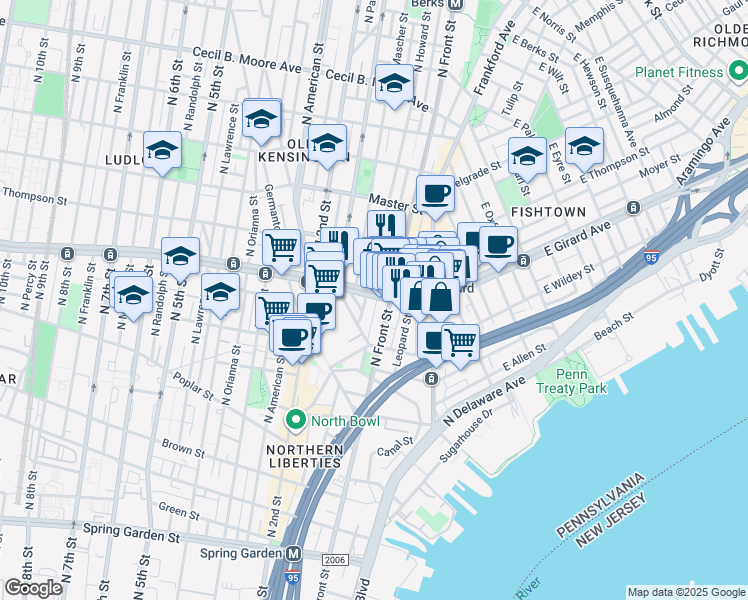 map of restaurants, bars, coffee shops, grocery stores, and more near in Philadelphia