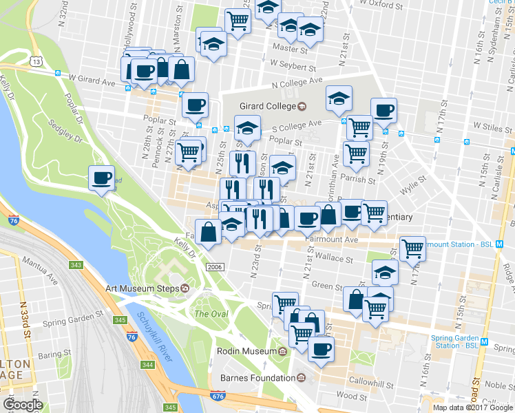 map of restaurants, bars, coffee shops, grocery stores, and more near 749 North Judson Street in Philadelphia