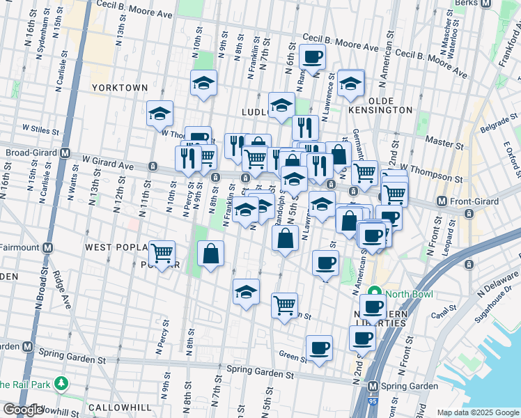 map of restaurants, bars, coffee shops, grocery stores, and more near 954 Wendle Court in Philadelphia