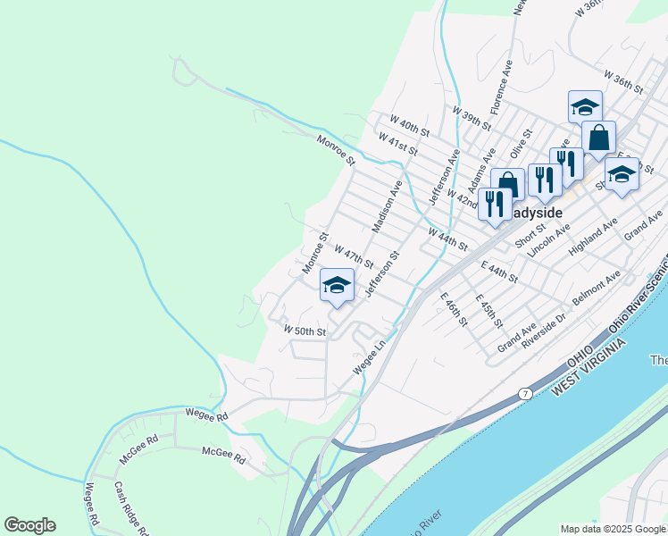map of restaurants, bars, coffee shops, grocery stores, and more near 545 West 48th Street in Shadyside