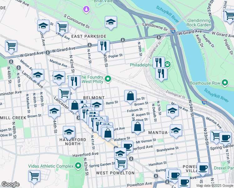 map of restaurants, bars, coffee shops, grocery stores, and more near 838 Union Street in Philadelphia