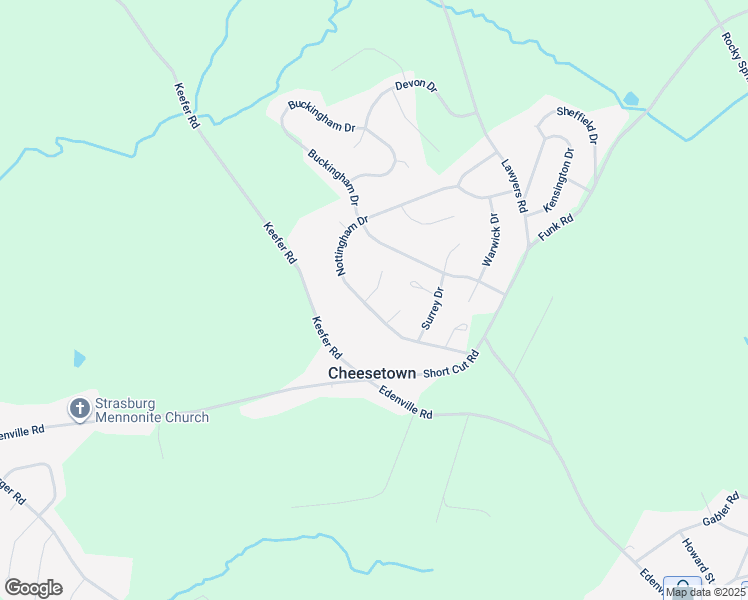 map of restaurants, bars, coffee shops, grocery stores, and more near 91 Nottingham Drive in Chambersburg