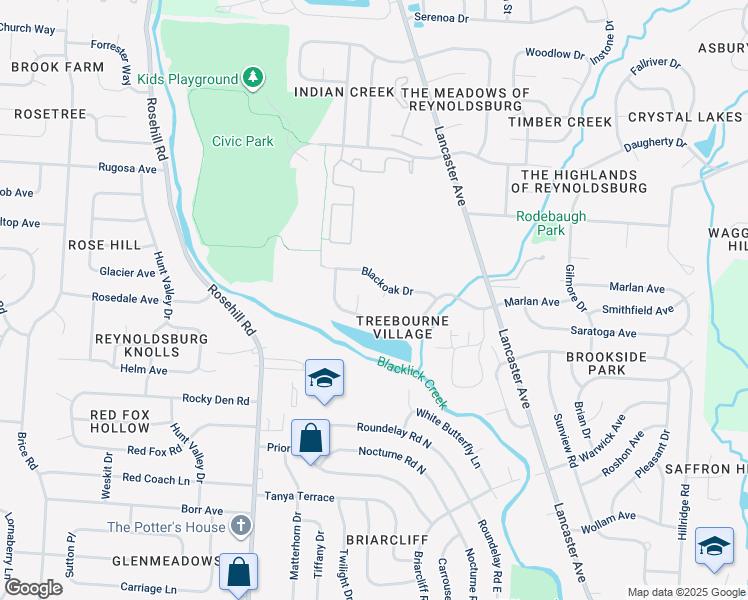 map of restaurants, bars, coffee shops, grocery stores, and more near 679 Blackoak Ct in Reynoldsburg