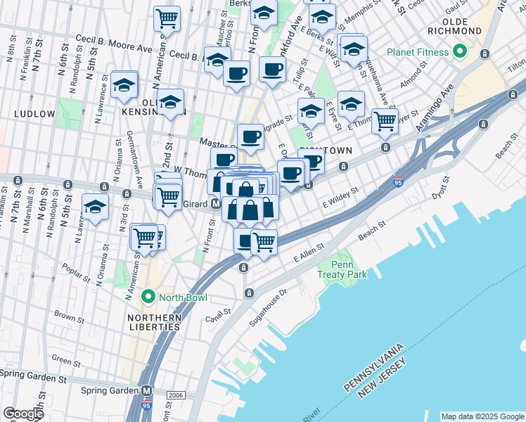 map of restaurants, bars, coffee shops, grocery stores, and more near in Philadelphia