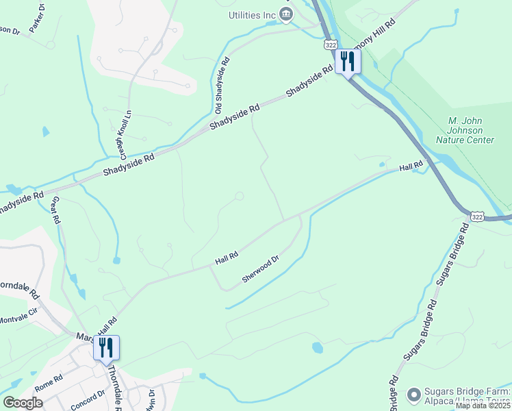 map of restaurants, bars, coffee shops, grocery stores, and more near 1150 Highgrove Drive in Chester County