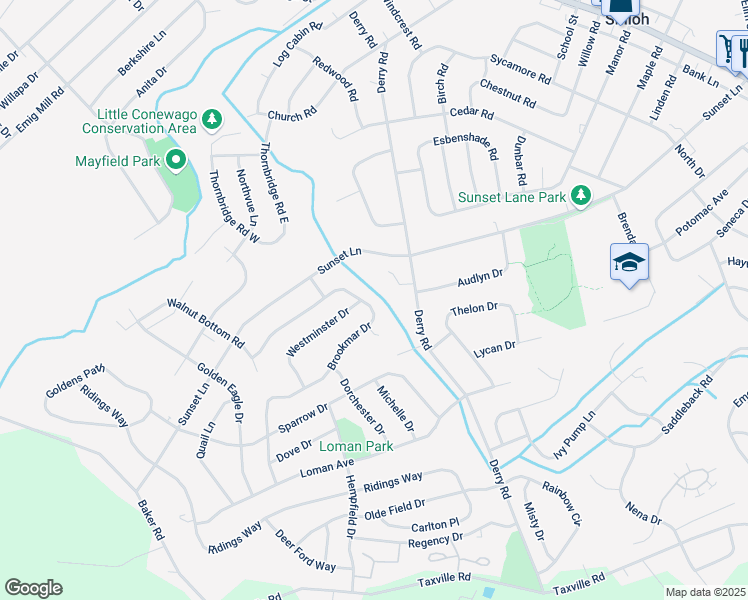 map of restaurants, bars, coffee shops, grocery stores, and more near 2589 Brookmar Drive in York