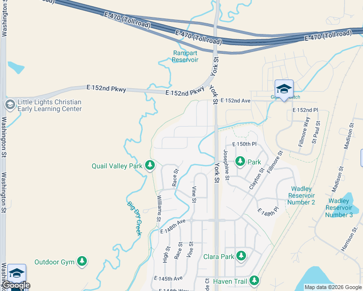 map of restaurants, bars, coffee shops, grocery stores, and more near 2041 East 150th Court in Brighton