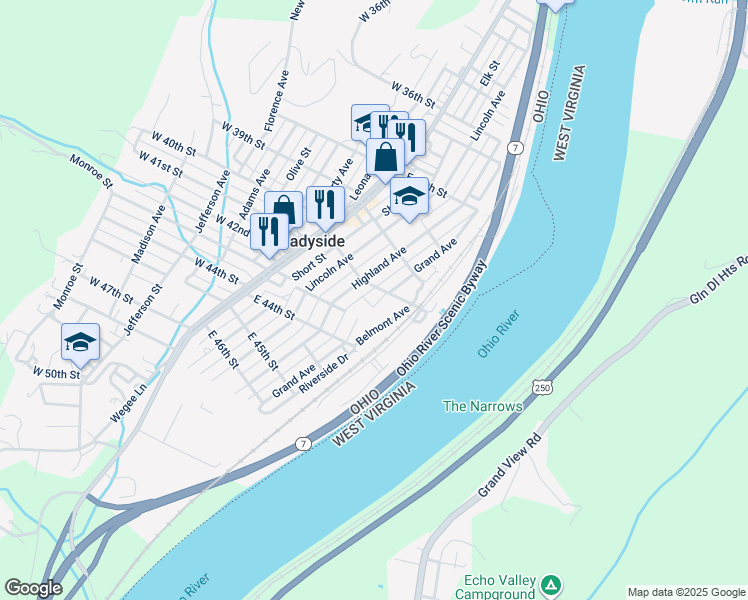 map of restaurants, bars, coffee shops, grocery stores, and more near 350 East 40th Street in Shadyside